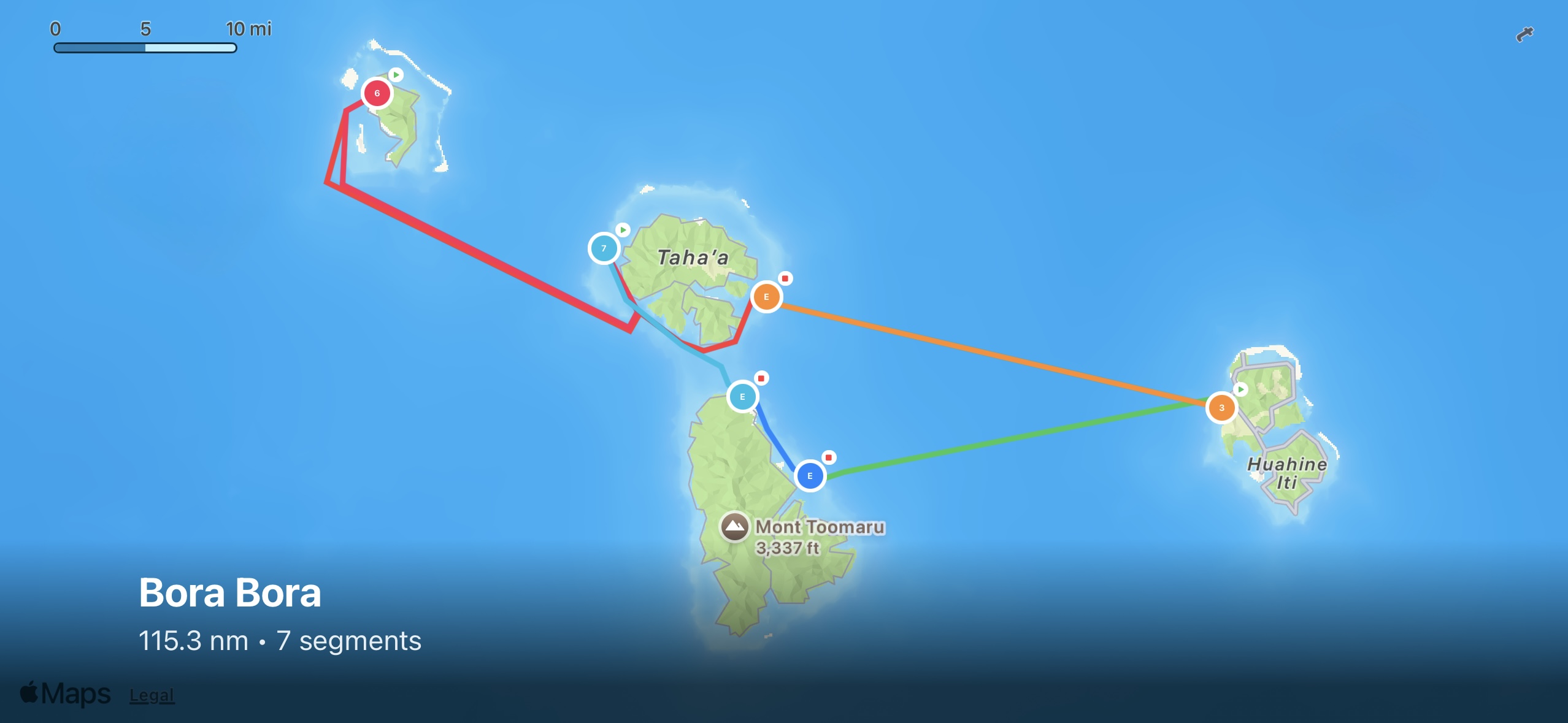 Map of the full sailing route through the Society Islands