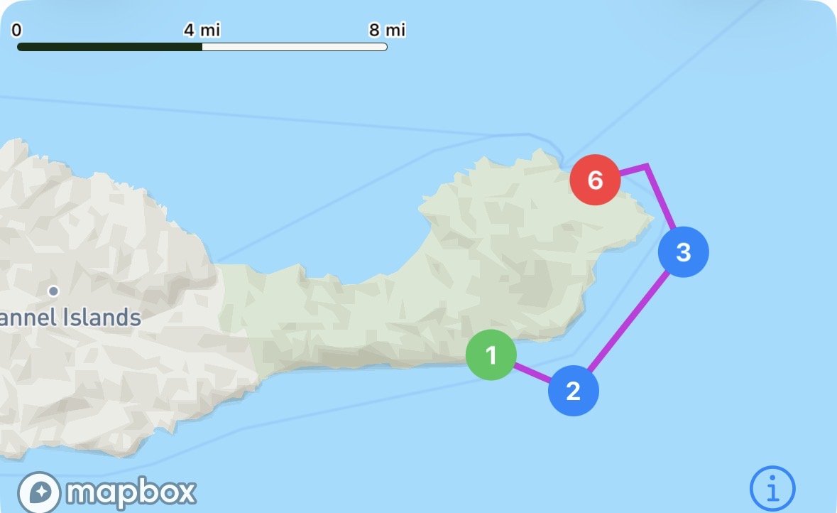 Day 2 route — Smuggler's Cove to Scorpion Rock
