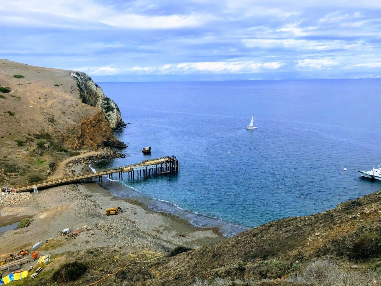 Scorpion Anchorage, Santa Cruz Island, with a sailboat at anchor