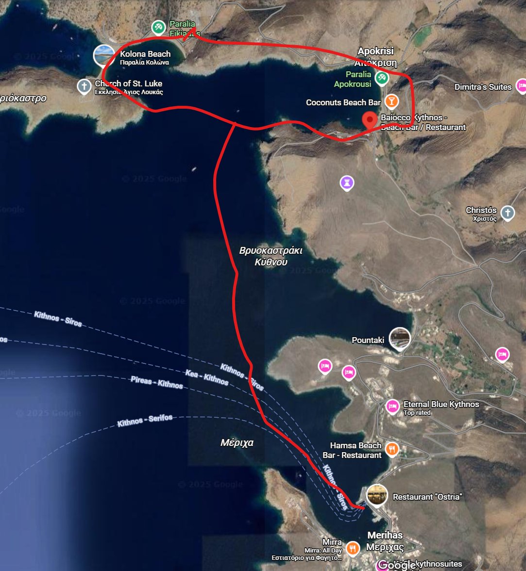 Sailing route from Sounion to Kithnos