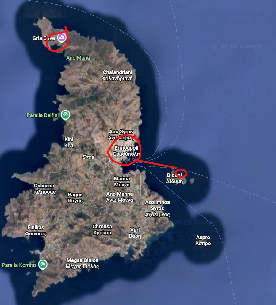 Sailing route from Kithnos to Syros