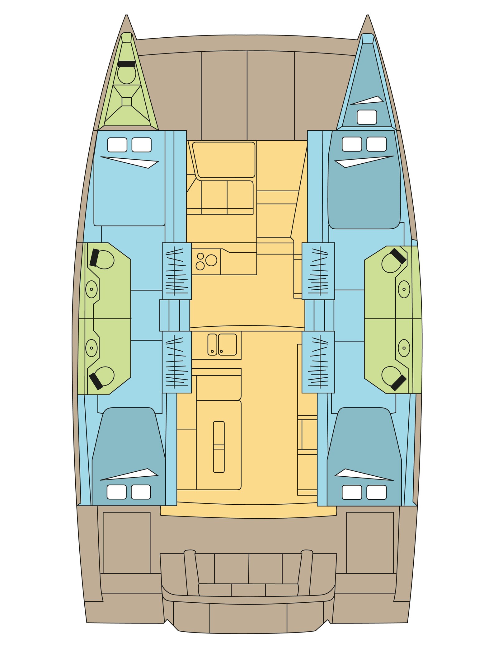 Bali 4.2 catamaran layout diagram